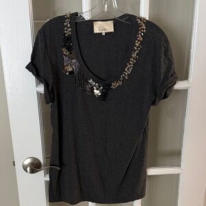 Mint by Jodi Arnold Charcoal Embellished Short Sleeve tee size Medium